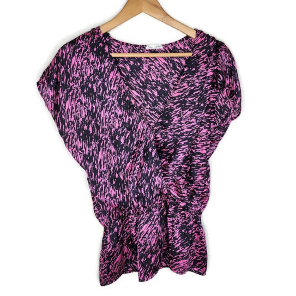 Blue Sketch Silky Pink and Black Blouse Size S